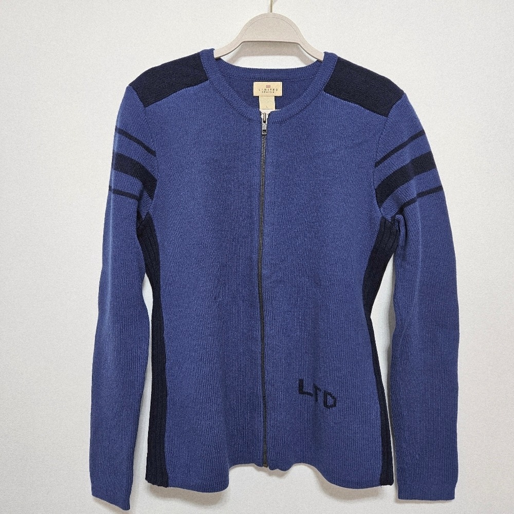Limited‎ America Womens 100% Merino Wool Full Zip Sweater Cardigan Cozy Blue L - Picture 3 of 10